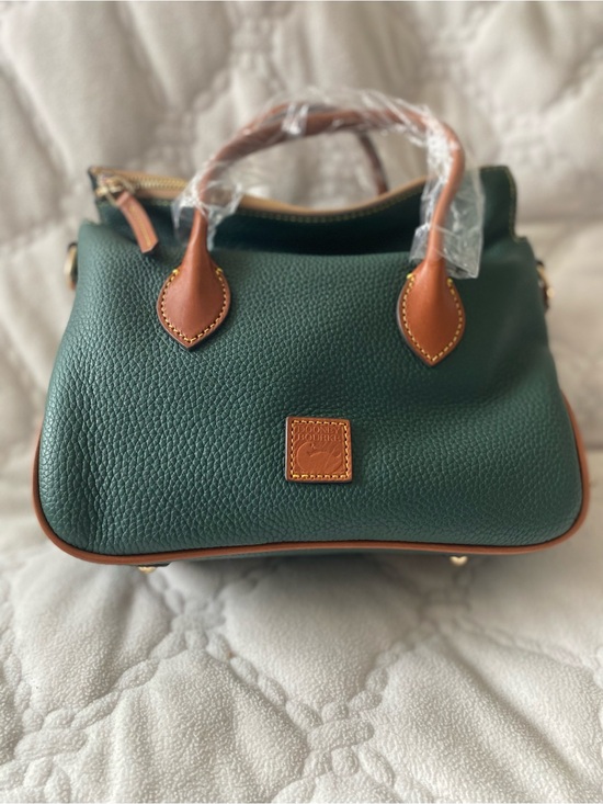 Dooney & Bourke Handbags - Dooney & Bourke Forest Green Pebbled Leather Satchel with Tan Trim